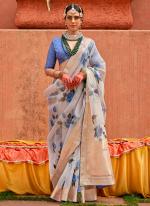 Organza Silk Aqua Blue Casual Wear Printed Saree